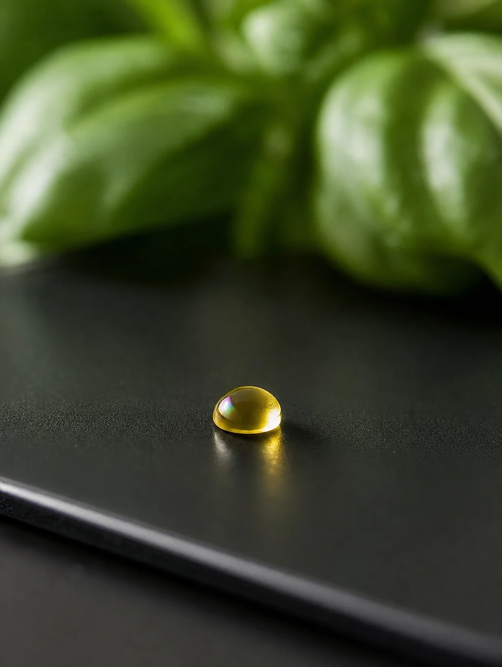 Clean glistening droplet of pure vegetal squalane oil